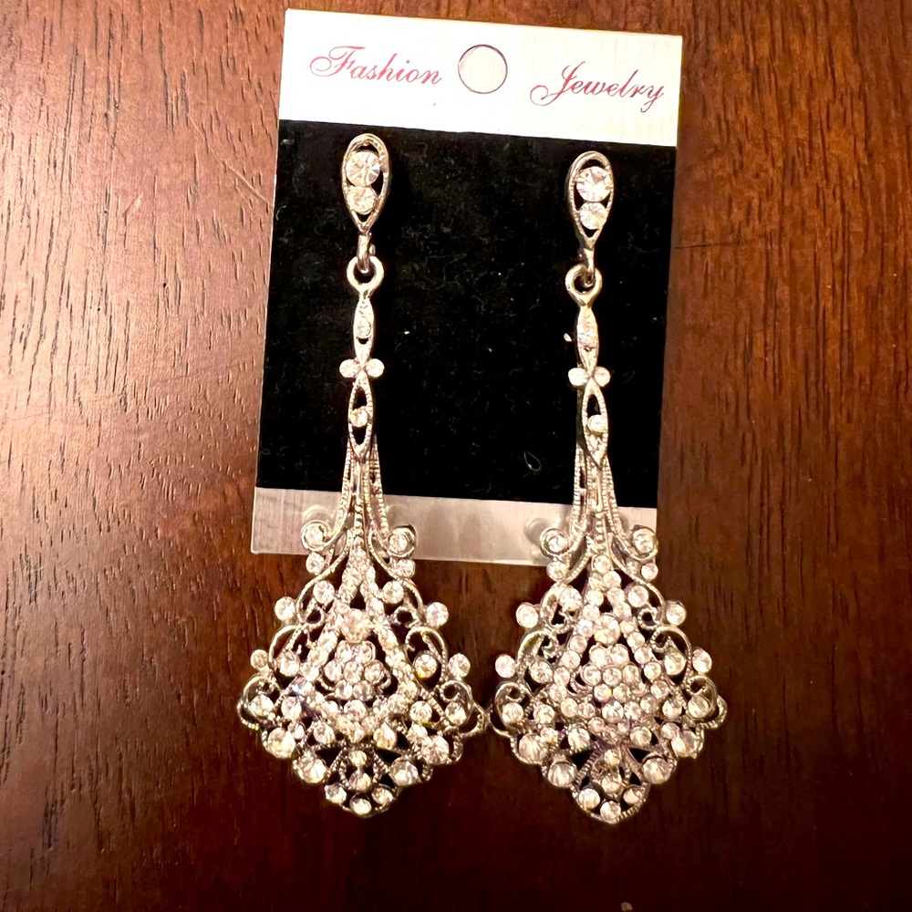 Silver Rhinestone Statement Earrings
